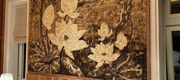 Gạch gáo dừa làm tranh mosaic hoa sen, tranh mosaic hoa sen